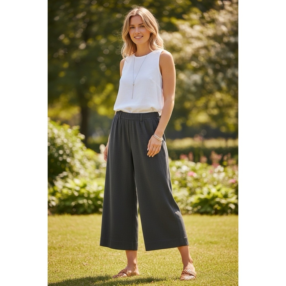 NWT Democracy Ab"leisure Skyrise Wide Leg Pants PS Petite‎ Small Gray Pull On